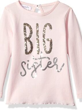 Mud Pie Pink Long-Sleeve "Big Sister" Sequin Tee